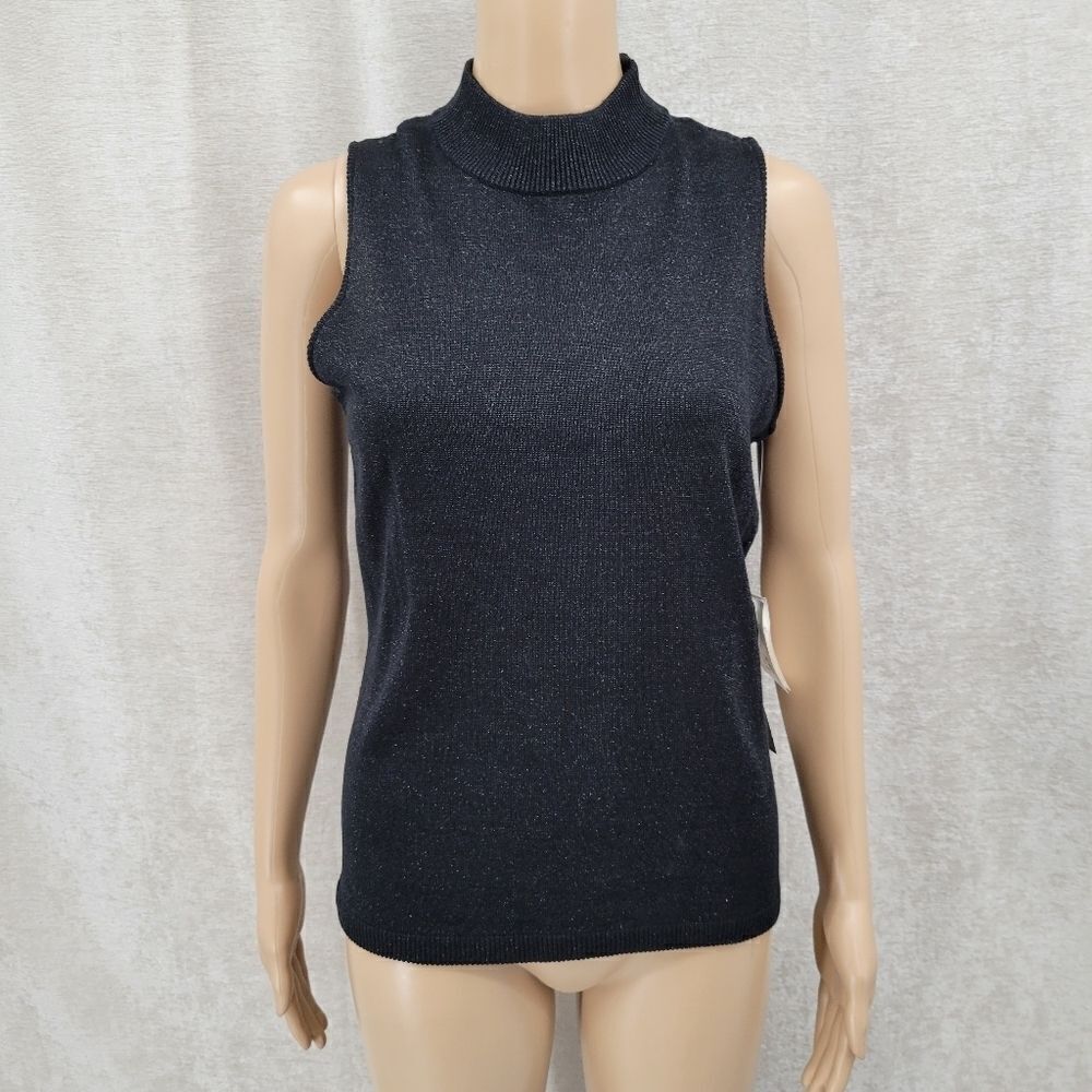 Donna Morgan Y2K Black and Metallic Silver Silk High Neck Tank NEW